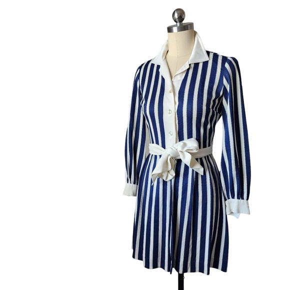 Vintage Pants - PECK & PECK‎ x 60's preppy striped nautical shorts romper jumpsuit navy white
